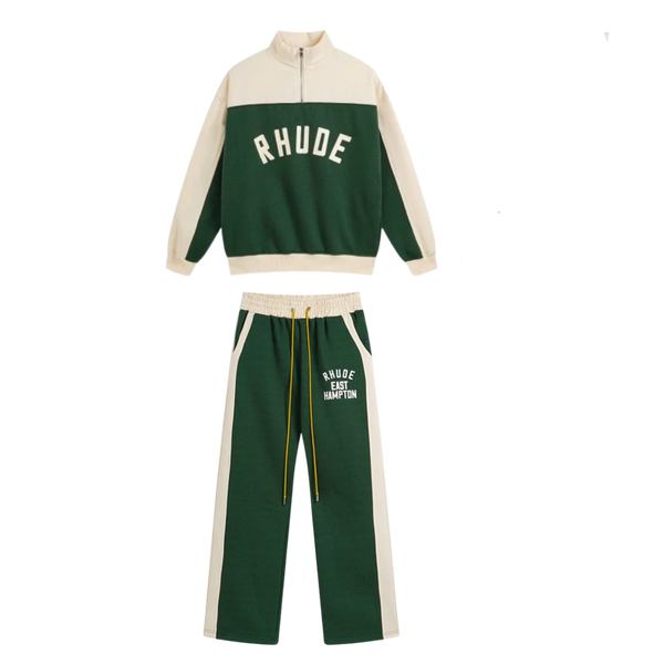Rhude Quarter-Zip & Trackpants Set - Grün/Beige