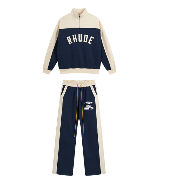Rhude Quarter-Zip & Trackpants Set - Navy/Beige