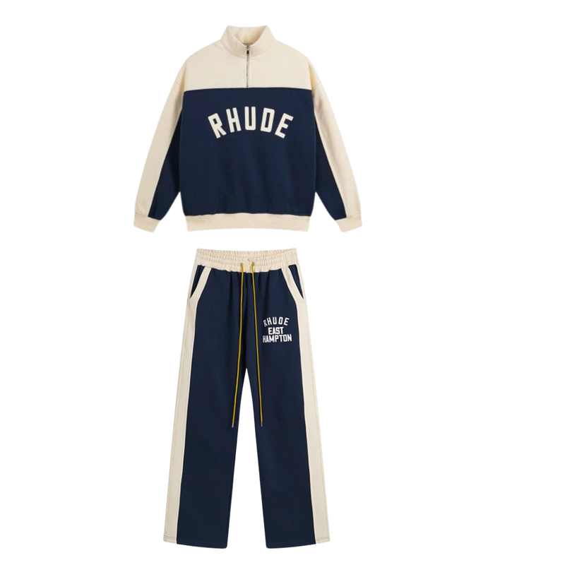 Rhude Quarter-Zip & Trackpants Set - Navy/Beige